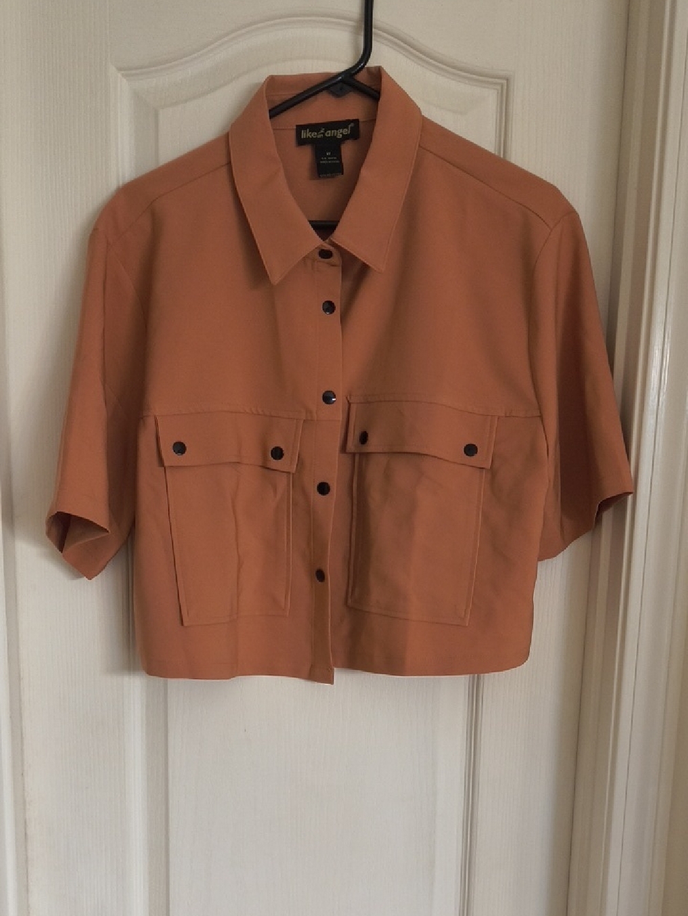 like an angel Cropped Utility Shirt Jacket in Rust Orange